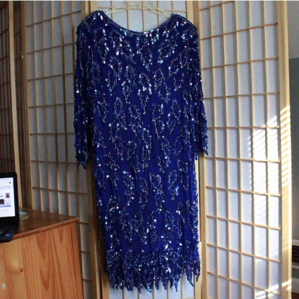Vintage Scala Bead & Sequin Accent Formal Dress